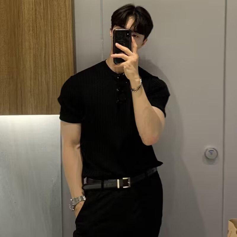 Men's Summer Ice Silk Slim Short-Sleeve Sweater - Trendy Korean Style Round Neck T-Shirt