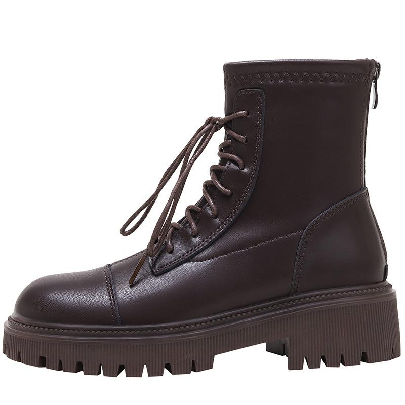 Martinky dámské podzimní malé na silné podrážce šněrovací zadní zip vnitřní zvýšení výšky britské krátké boty zvýšení výšky vysoký podpatek