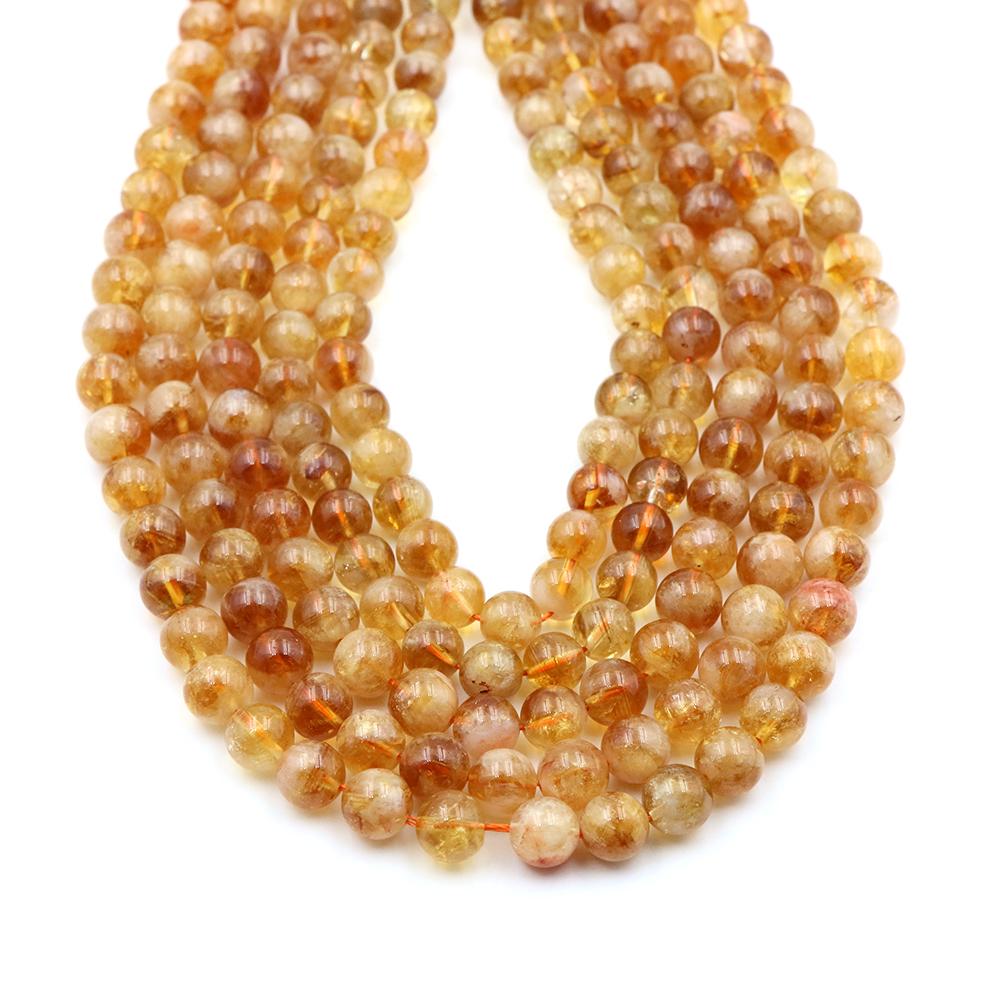 4/6/8/10/Mm Natural Stone Yellow Tower Crystal Round Loose Citrine Bead Crystal Stone Jewelry Making Diy Bracelet Necklace Gift