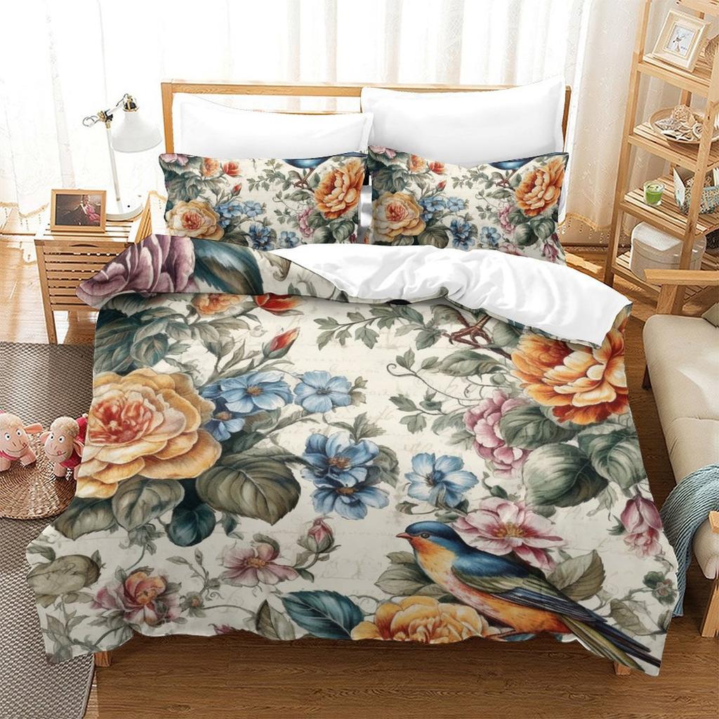 3D Digital Printing Hand-Painted Plant Flower Quilt Cover Pillowcase Two Or Three-Piece Set Polyester Abraded