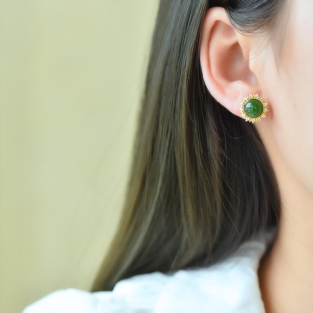 Hotan Jade Jasper S925 Silver Studs Earrings