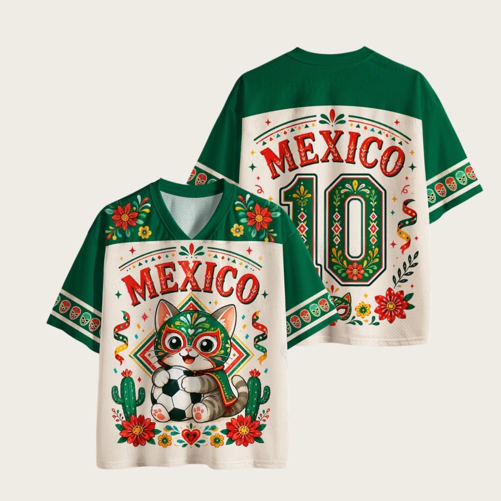 MEXICO Wrestling Mask Cartoon Cat Cactus Flower 3D Printed Supporting Jersey Adult Breathable Loose T-shirt