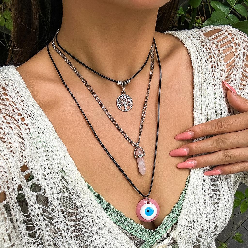 Jewelry Devil Blue Eyes Vintage Beaded Necklace Ladies Necklace Wax Thread Pull Rope Necklace