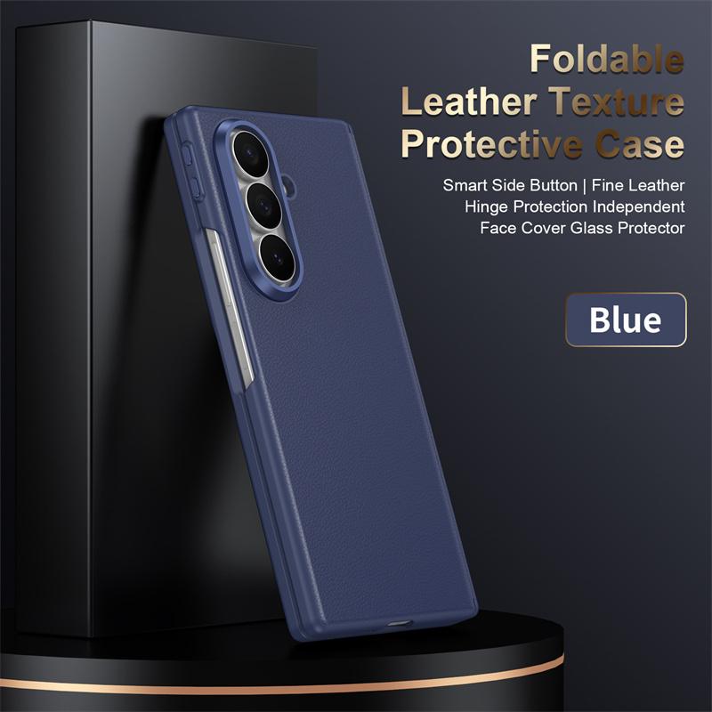 Luxury Smart Plain Leather Phone Case for Samsung Galaxy Z Fold 7 6 5 4 360 Full Protection Hinge Screen Glass Shockproof Cover