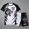 Atmungsaktives MMA Trainingsset für Herren 3D Digitaldruck Kurzarm-T-Shirt Shorts Sportbekleidung