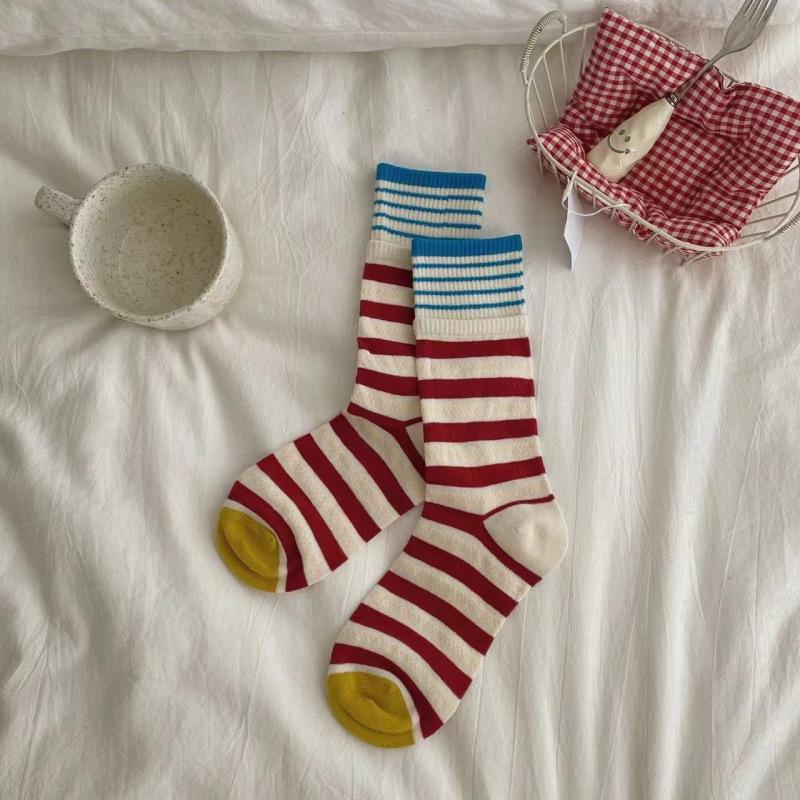 Color Striped Color Matching Cotton Socks Medium Tube Socks Street Trend Double Luo Kou Couple Socks