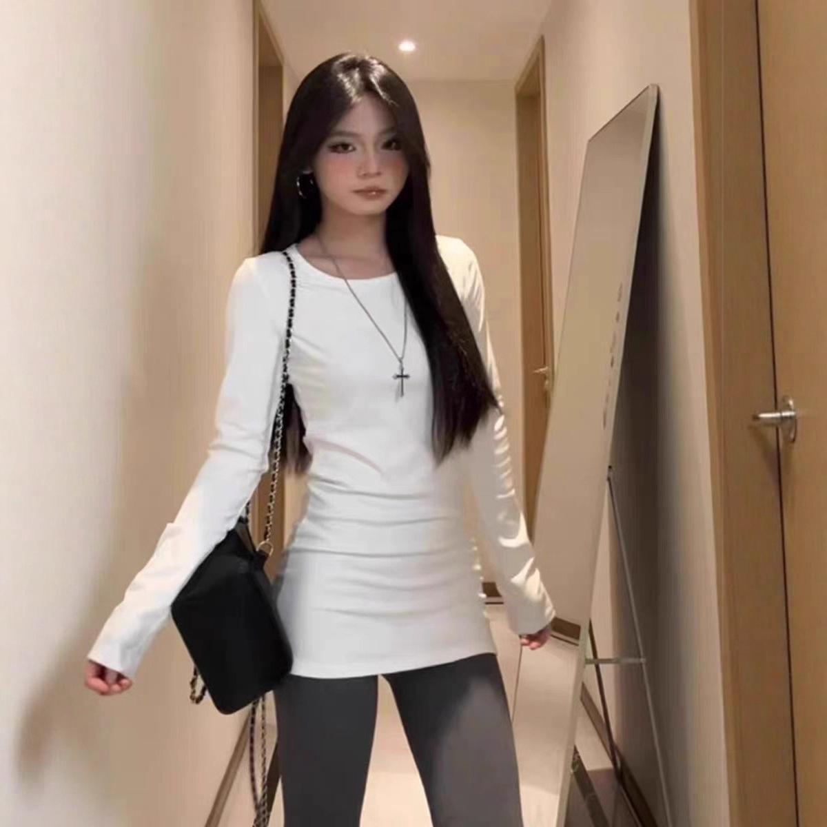 

2025 Women s White Slim-Fit Long Sleeve Base Layer T-shirt Small белый