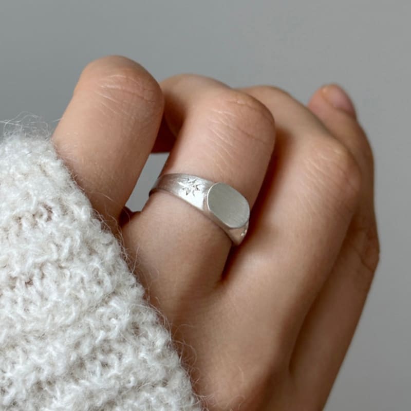 Warmrecord Silver925 Matte Oval Flast Star Ring_R039