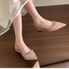 2026 New Patent Leather Pointed Toe Rhinestone Baotou Sandals Women's New Soft Sole Shallow Mouth Back Empty Single Shoes