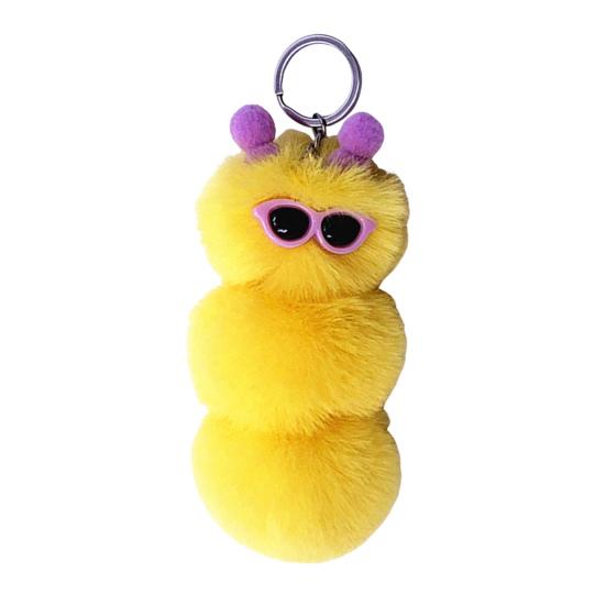 Plush Backpack Accessory Sunglasses Caterpillar Keychain, Stuffed Keyring Pendant for Cartoon Ornament Bags & Car Keys, Decorative Purse Key Chain