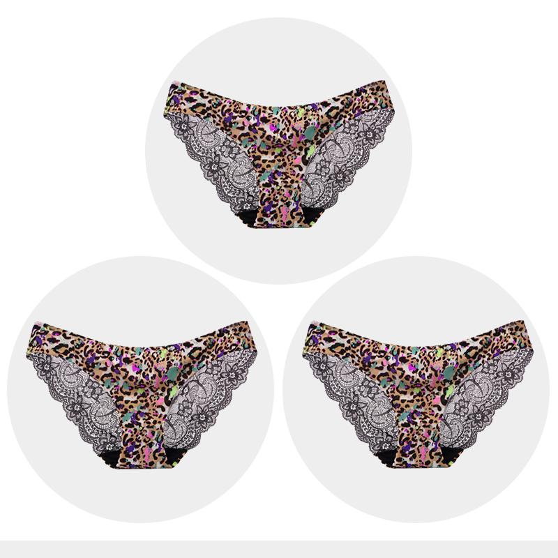 Women's Seamless Underwear Leopard Intimate Women Sexy Lace Black Floral Panties Seamless Panty 3 Pcs/set