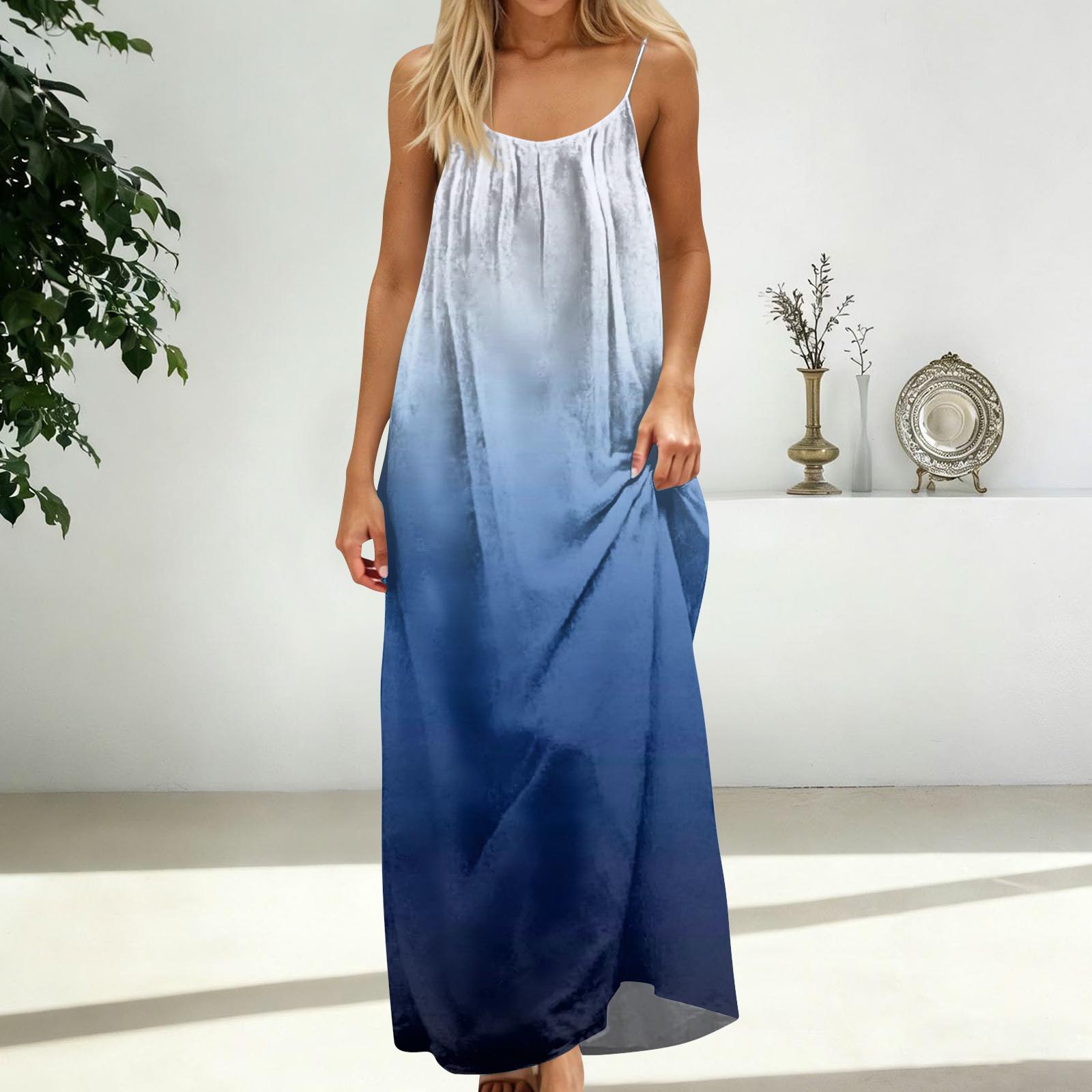

Women s Fashion Backless Spaghetti Strap Casual Loose Gradient Print Dress M