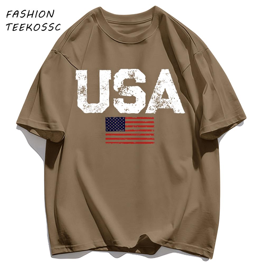 Usa Letter American Flag Printing TShirt Men Cotton Crewneck T Shirts Summer Loose Clothes Multicolor Trendy Short Sleeve