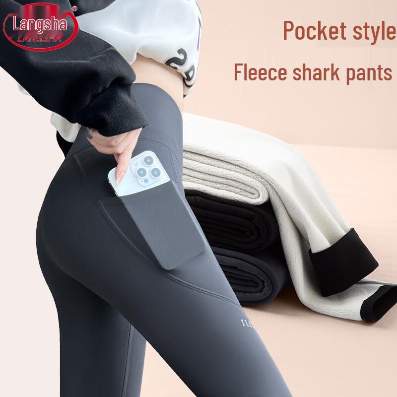 Langsha Women s High-Waist Fleece-Lined Pocket Leggings L