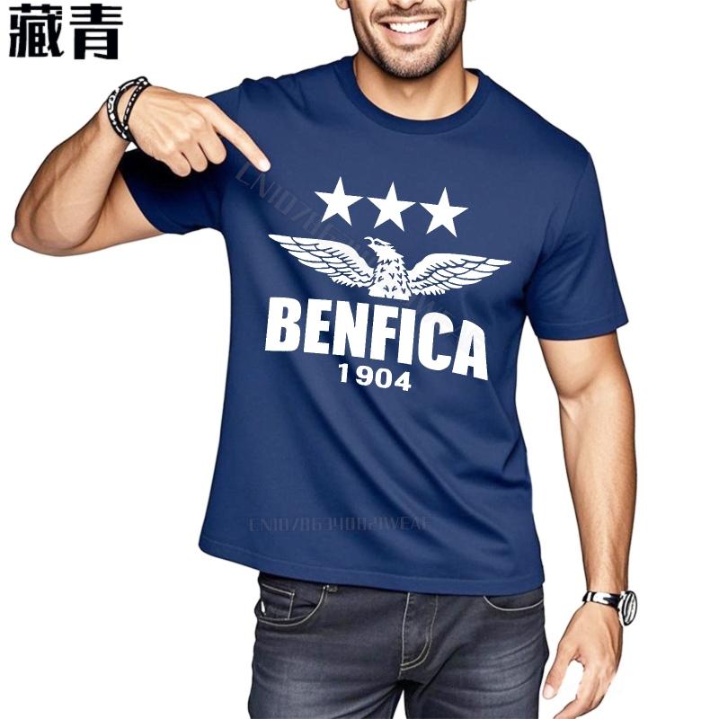 T Shirt Men Soft Workout T-shirt Benfica Logo With Stars Crew Neck Solid Color Tshirt Minimalist Cotton Breathable Tee
