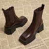 Autumn Winter Vintage Thick Heel Women Knee High Boots Fashion Square Toe Shoes Female Punk Short Booties  De Muje