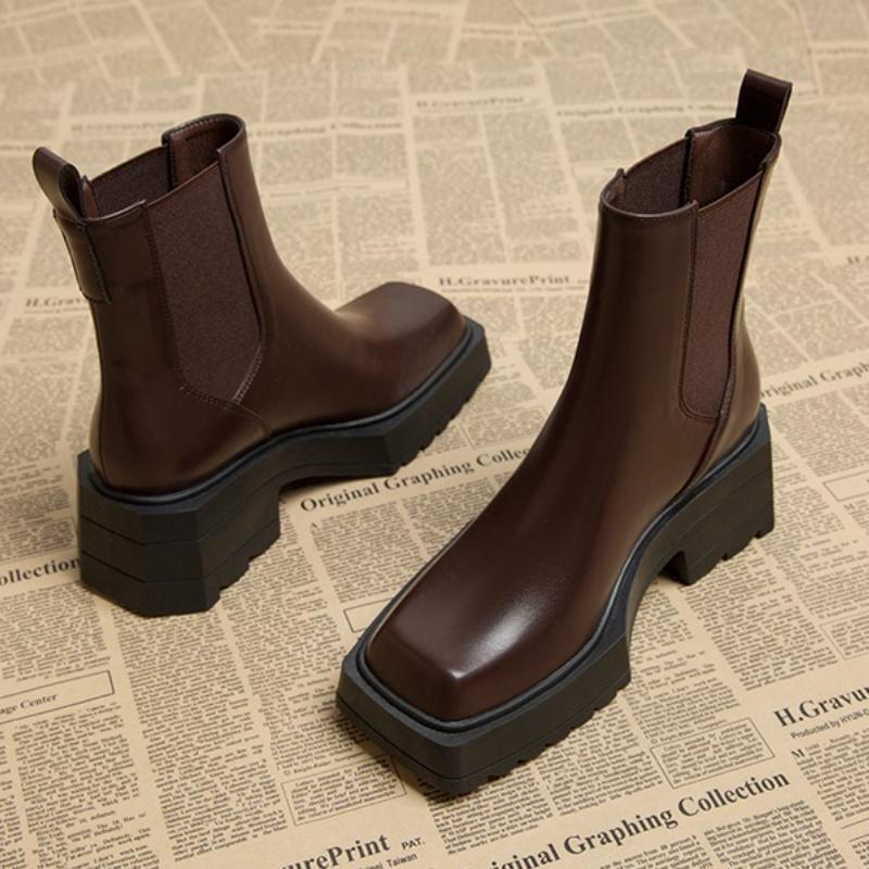 Autumn Winter Vintage Thick Heel Women Knee High Boots Fashion Square Toe Shoes Female Punk Short Booties  De Muje