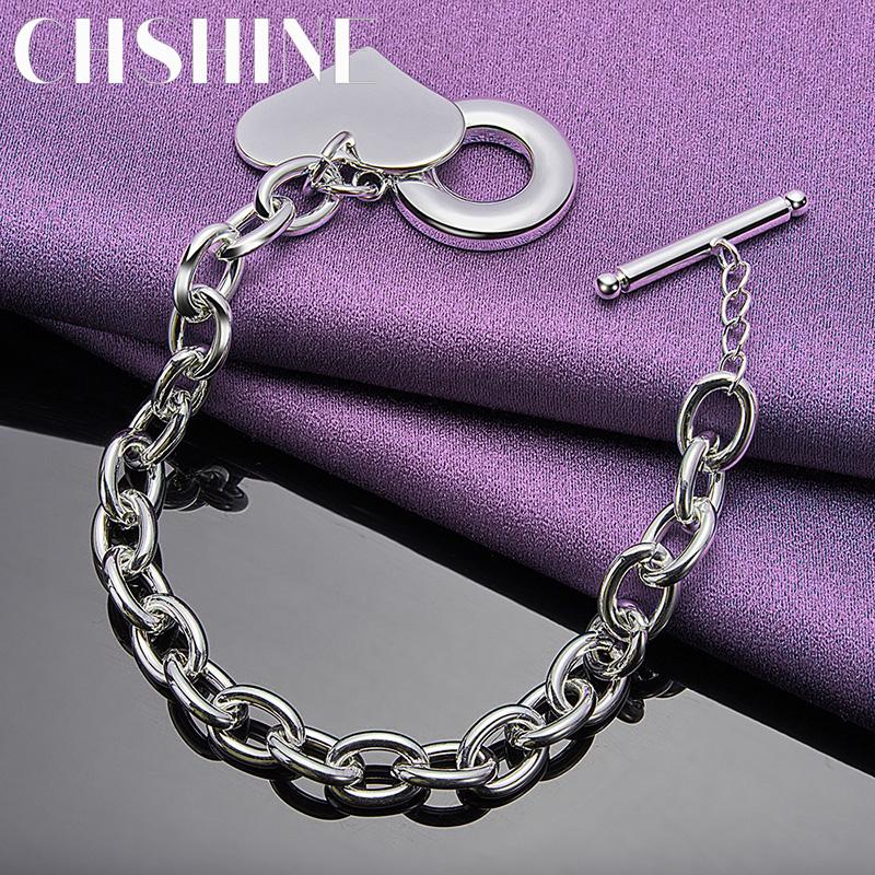 CHSHINE 925 Sterling Silver Heart Brand Pendant Bracelet OT Chain For Women Fashion Charm Jewelry