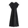 Damen Satin Rundhals Fledermausärmel A-Linie Maxikleid