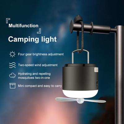 LED Camping Lantern with Cooling Fan 2 Speeds Dimmable Ultra-bright Flicker Free Rechargeable Camping Light Spray Fan