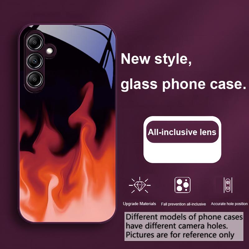 Simple Green Flame For Samsung Galaxy A01 A02 A03 Core A04 A14 4G A13 54 34 31 20 25 23 22 5G S21 Ultra S20 Glass Phone Case
