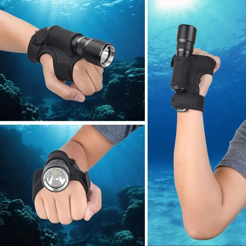 Universal Nylon Diving Flashlight Gloves, Hands‑Free Adjustable Wristband Torch Holder for Underwater Diving Fishing Hunting Outdoor Water Sport Use