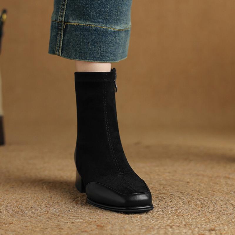 

Autumn and winter square head large size knight boots women s low heel rubber sole women s boots Korean version square heel medium tube boots n 39 чорний