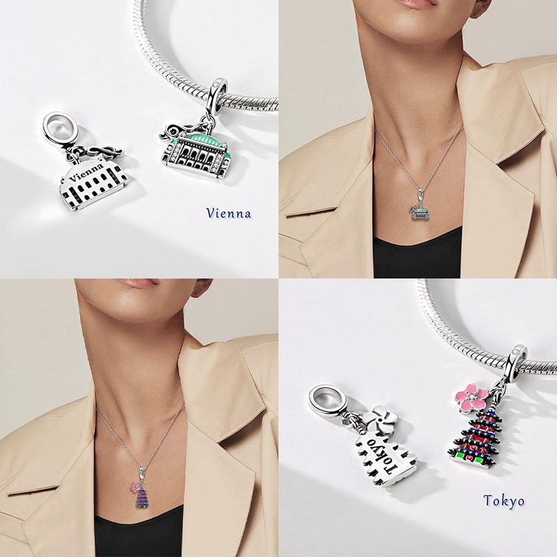 Charms Original Copper Charms Beads Paris Eiffel Tower Church Charm For Bracelet Pendant Dangle Women Jewelry Gift