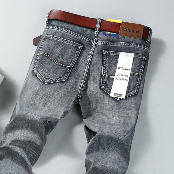 Men's Straight-Leg Relaxed Fit Stretch Denim Trousers Spring/Summer Slim-Fit Washed Casual Trousers