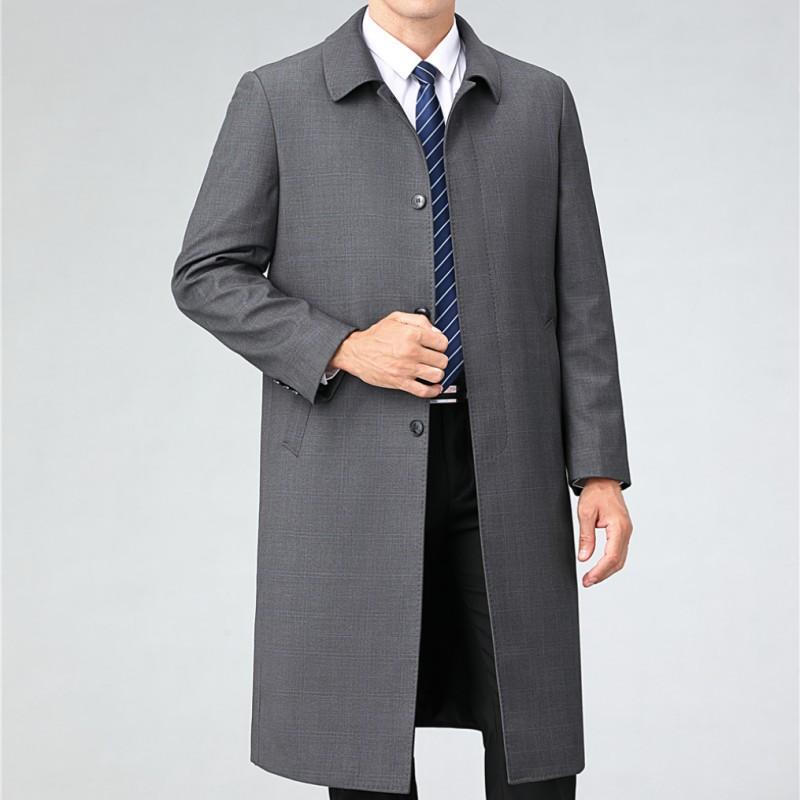 Cortavientos de alta gama para hombre de mediana edad para negocios largo primavera y otoño abrigo para hombre solapa de papá casual lana abrigo fino