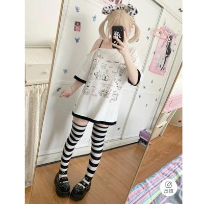 Y2k Harajuku Μπλουζάκια Patchwork Γυναικεία Ιαπωνικού Στυλ Kawaii Γλυκά Γοτθικά Μπλουζάκια με Χαλαρή Εφαρμογή και Μοτίβο Κινουμένων Σχεδίων Soft Gril
