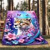 1pc Cheetah Floral Butterfly Throw Blanket Polyester Fiber, Lightweight Flannel, Soft & Warm, All Season Use for Outdoor, Camping Digital Print