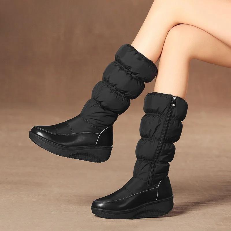 Fashion Waterproof Snow Boots Women Platform Down Boots Thickening Padded Mid-calf Boots Women Long Plush Winter Boots Plus Size 43