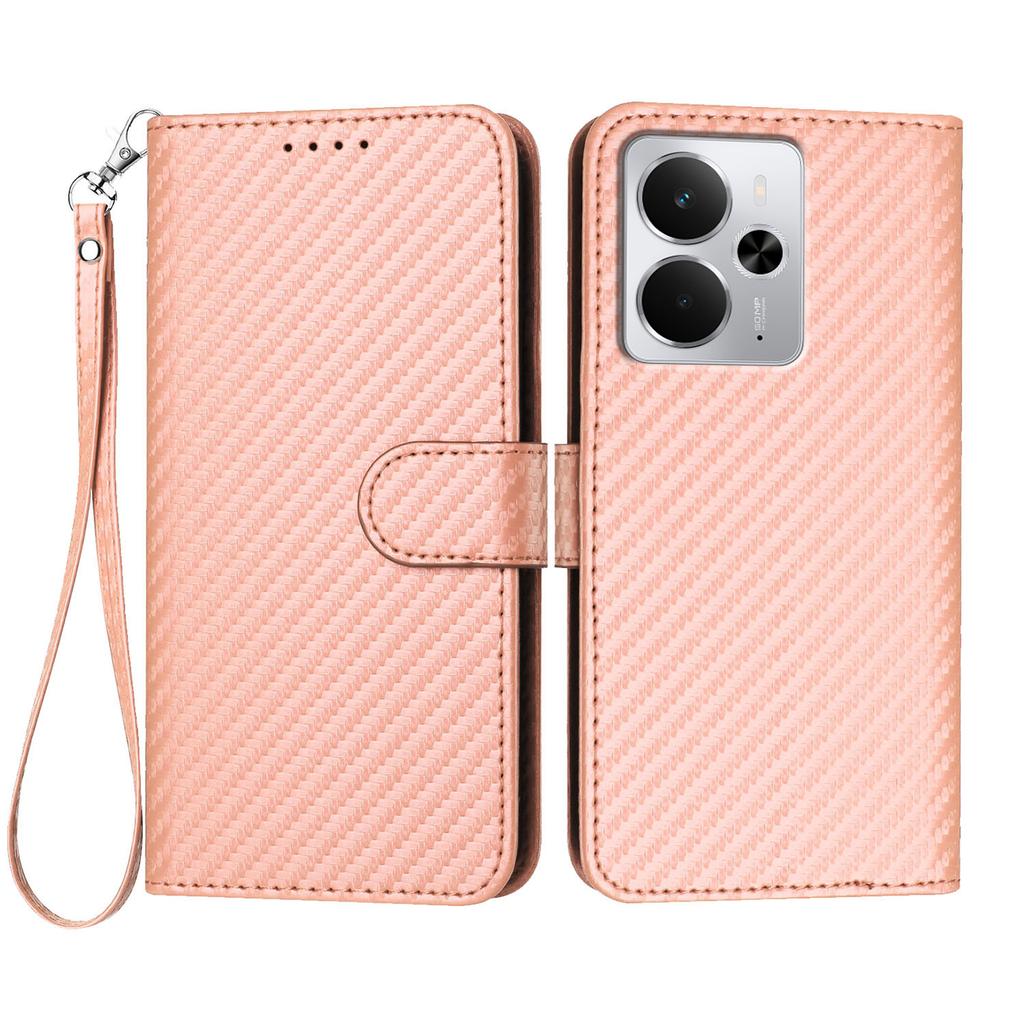 For Realme P3 5G/Realme Neo7x 5G/Realme 14 5G Wallet Case with Strap Carbon Fiber Texture Leather Mobile Cover
