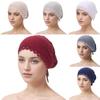 Fashion Elegant Turban Hat Solid Color Breathable Hijab Cap Tie Straps Elastic Beanie Bonnet Female Head Covering