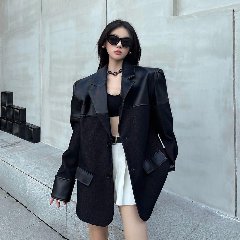Women's Fall Winter Blazer Coat  Patchwork Loose Oversized Suit Jacket for Women