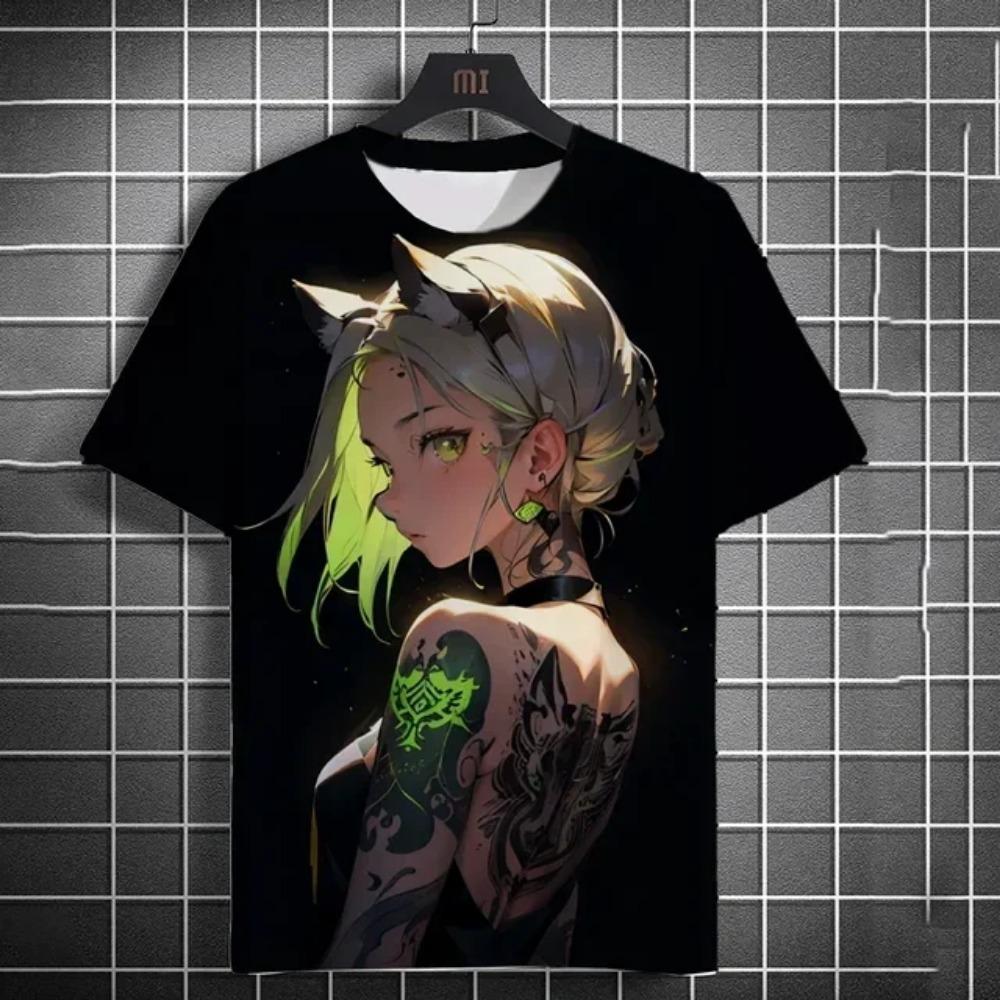 Anime Goddess Back Tattoo 3d Print Men T-shirt Harajuku Outdoor Street Casual Plus Size Short-sleeve Tees Top Women Clothing