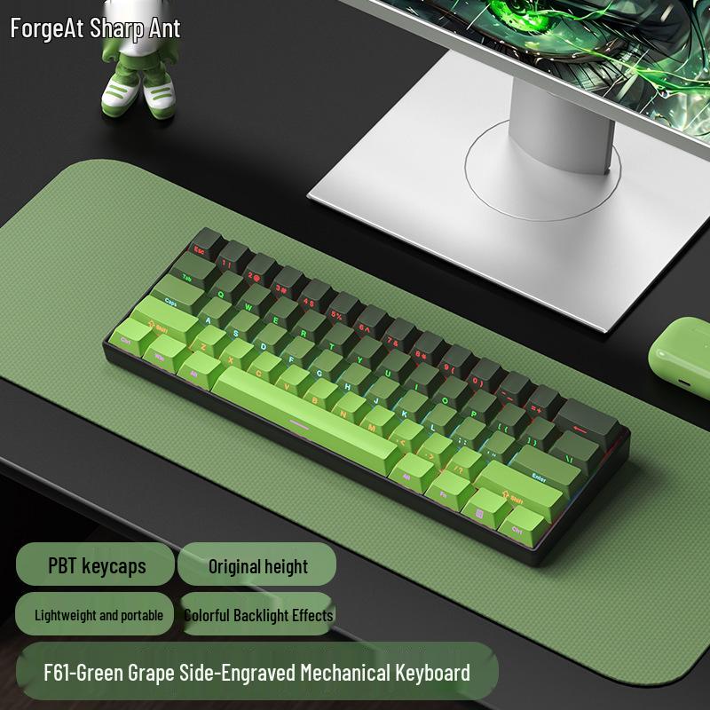 61-key Wired Mechanical Keyboard, Blackberry Gradient Design for Gaming & Office, High Aesthetic Value for Girls
