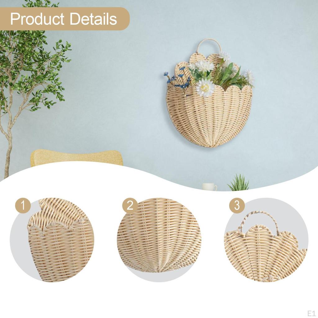 Faux Rattan Wall Hanging Storage Basket, Multipurpose Decorative Flower Handmade