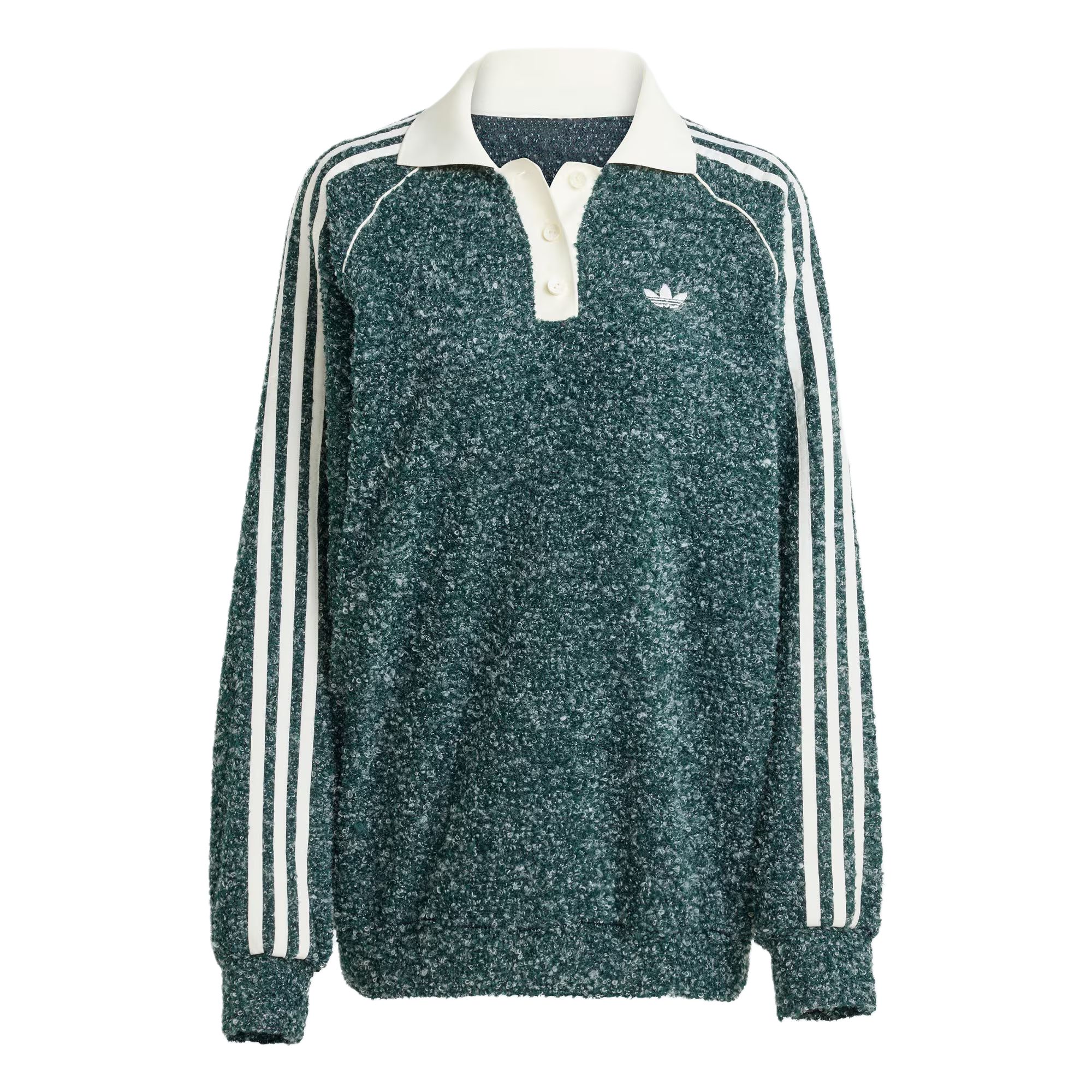 

Adidas Originals FW25 Boucle Loose Fit Striped Long Sleeve Polo Shirt Women tops KS7790 M