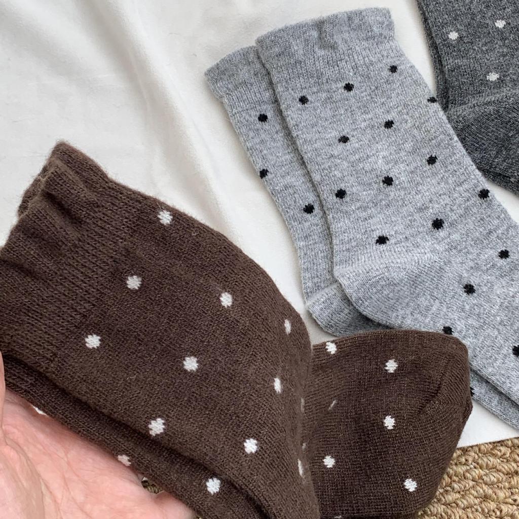 Polka Dot Korean Mid-Calf Lambswool Socks - Autumn/Winter Women's Chunky Warm Style