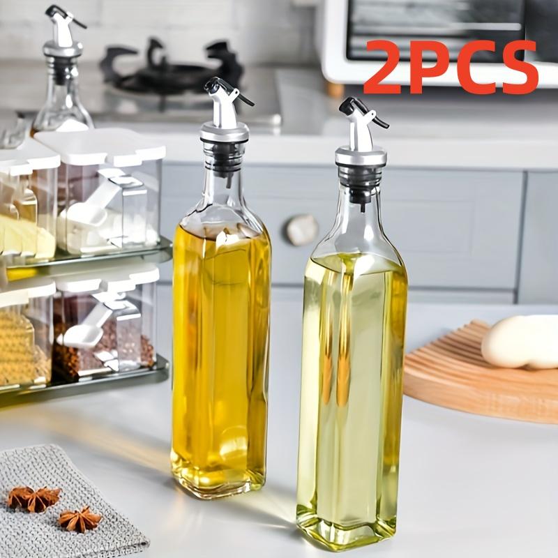 2pcs 250ML Transparent Glass Olive Oil Bottle Leakproof Kitchen Seasoning Soy Sauce Vinegar Press Type Cruet Barbecue Bottle