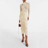 Spring/Summer 2024 French Ruched Bodycon Midi Dress with 3D Flowers