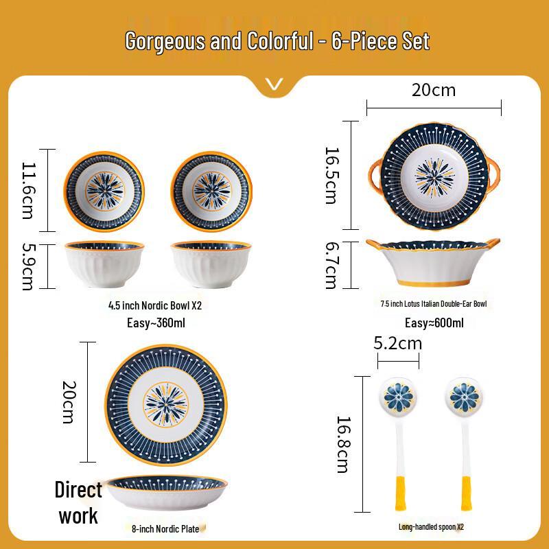 Nordic Ceramic Dinnerware Set 6-Piece Set