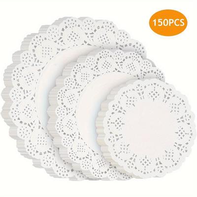150 Stück Papierdeckchen Sortierte Größen Einweg Spitzenpapierdeckchen Für Tische, Runde Papier-Tischsets Großpackung Für Kuchen Desserts Basteln Geeignet Für Bäckerei