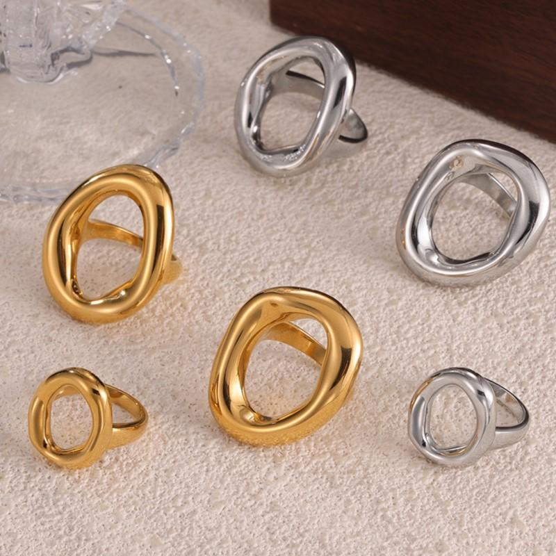 Minimalist Large Rings For Women Stainless Steel Gold Plated Waterproof Hip-hop Women's Finger Ring Aesthetic Jewelry