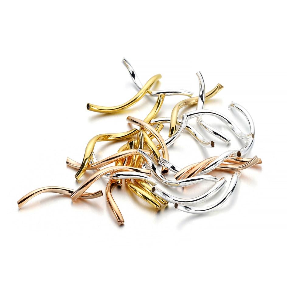 100pcs/lot Smooth Copper Curved Tube Spacer Beads Crimp End Connectors For Bracelet Necklace DIY Jewelry Making Accessories