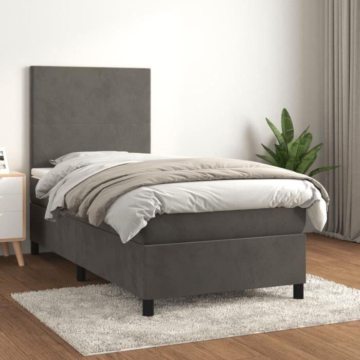 3142876 vidaXL Lit à sommier tapissier et matelas Gris foncé 90x190 cm Velours