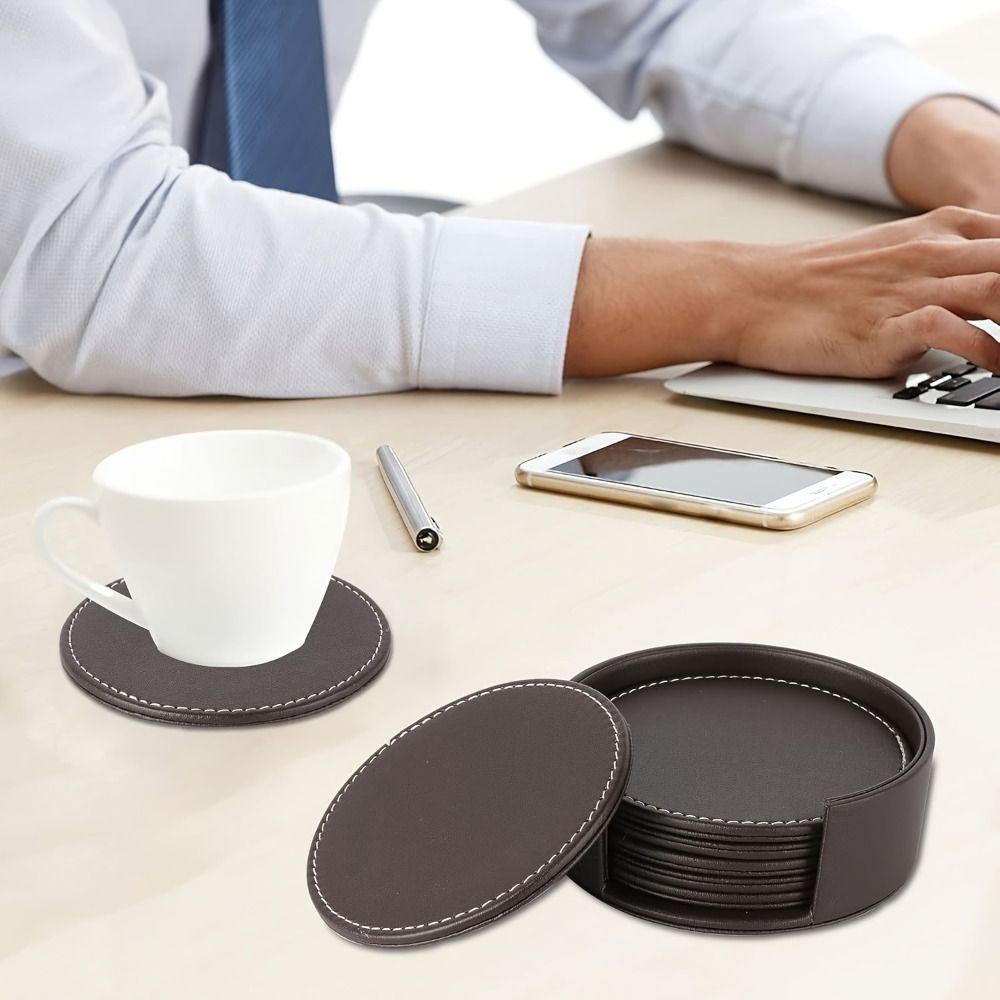 

6Pcs Heat-resistant Leather Coaster Business Round/Square Drink Mat Tea/Coffee Cup Pad Party Coffee Round