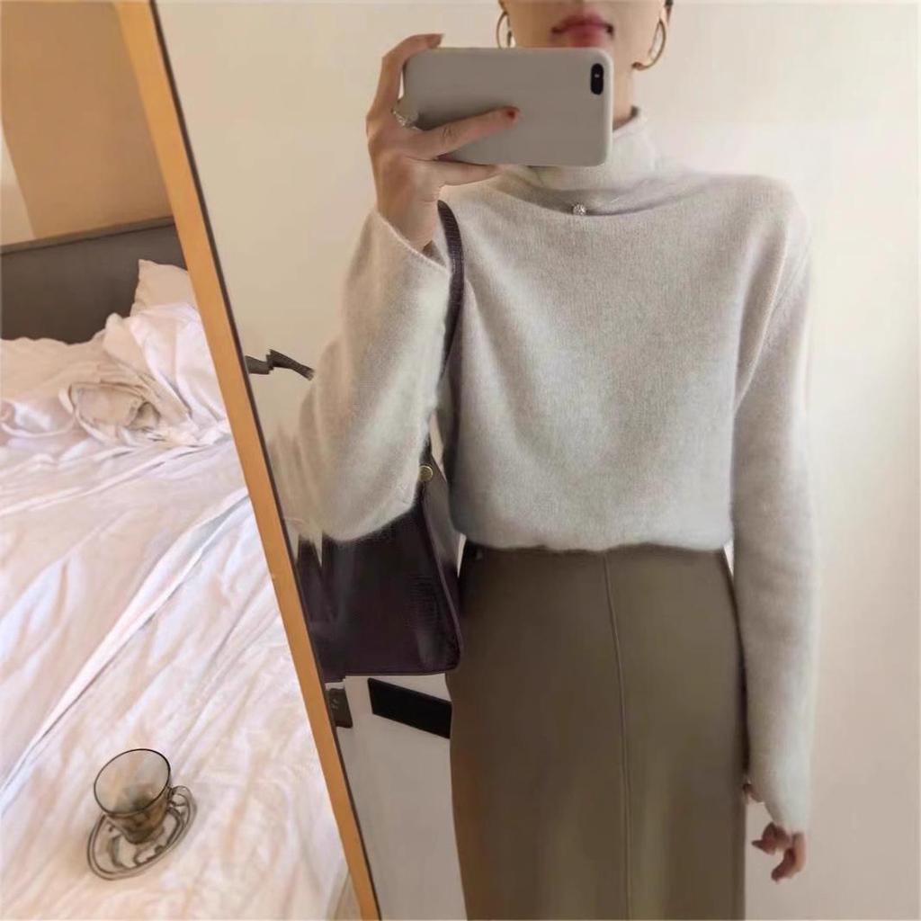 Women's Autumn/Winter Cowl Neck Wool Sweater - Casual & Versatile, Loose Fit, High Neck Base Layer